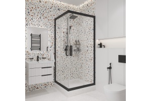 Душевой уголок STWORKI Дублин 90x90 см профиль черный матовый, прозрачное стекло, квадратный