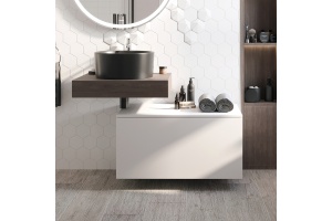 Мебель для ванной STWORKI Ольборг 60 столешница дуб карпентер, без отверстий, с тумбой 80, с раковиной BOCCHI Vessel черной - 3