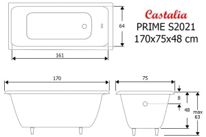 Чугунная ванна Castalia Prime S2021 170x75 с ручками - 2