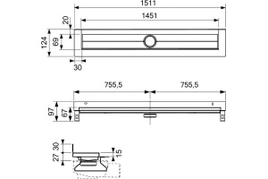 Душевой лоток TECE TECEdrainline 601501 150 см комплект - 3