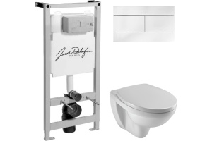 Комплект Система инсталляции для унитазов Jacob Delafon E5504-NF + Кнопка смыва Jacob Delafon E4316-00 белая + Крышка-сиденье Jacob Delafon Patio