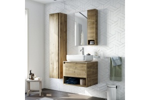 Мебель для ванной STWORKI Карлстад 60 дуб рустикальный, простоун беж, в стиле лофт, под дерево, подвесная, российская - 2