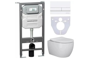 Комплект подвесного унитаза с инсталляцией Ceramica Nova Play с белой матовой кнопкой