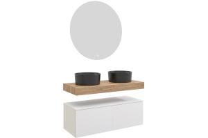 Мебель для ванной STWORKI Ольборг 100 столешница дуб французский, без отверстий, 2 тумбы 50 + 2 раковины - 3