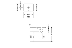 Duravit Starck 3 Раковина для встраивания снизу, с перел.,без площадки под смес,включая крепл.для встраив. в дерев. столеш., 490x365мм, Цвет белый - 2