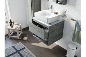 Мебель для ванной STWORKI Карлстад 60 дуб рошелье, монте тиберио, в стиле лофт, подвесная (комплект, гарнитур) - 2