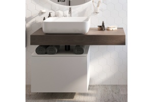 Столешница STWORKI Ольборг 100 дуб карпентер, без отверстий, с тумбой 60, с раковиной STWORKI Soul 1 белой