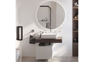 Мебель для ванной STWORKI Ольборг 80 столешница дуб карпентер, без отверстий, с тумбой 50, с раковиной STWORKI Soul 1 белой