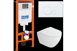Комплект унитаза с инсталляцией BelBagno Stylus с сиденьем микролифт и кнопкой смыва белый глянцевый