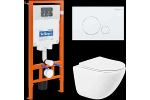 Комплект унитаза с инсталляцией BelBagno Amanda с сиденьем микролифт и кнопкой смыва белый глянцевый