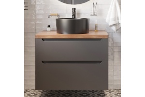 Тумба с раковиной STWORKI Берген 80 серая с темной столешницей, BOCCHI Vessel черная