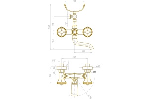 Смеситель для ванны Bronze de Luxe Royal бронза (10119) - 3