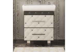 Тумба под раковину Misty Гранд Lux 60 бело-черная кожа cristallo, 2 ящика