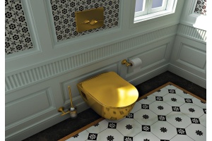 Унитаз подвесной Creavit Single TP325 золото, сиденье микролифт - 3