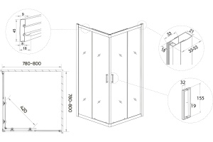 Душевой уголок Veconi Rovigo RV-13 80x80 профиль черный (RV13-80-01-C5) - 3