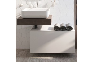 Столешница STWORKI Ольборг 60 дуб карпентер, без отверстий, с тумбой 80, с раковиной STWORKI Soul 1 белой