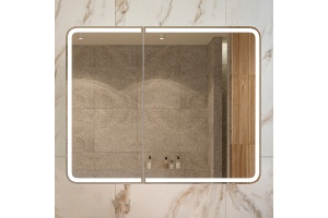 Зеркало-шкаф STWORKI Ольборг МВК080 100, с подсветкой, навесное, белое, большое, в стиле лофт, с розеткой