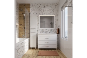 Мебель для ванной STWORKI Хальмстад 100 белая, под дерево (комплект, гарнитур) - 2