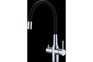 Смеситель для кухни Paulmark Salix с гибким изливом хром - черный матовый