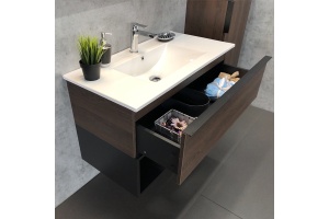 Тумба с раковиной Comforty Франкфурт 90, дуб шоколадно-коричневый, белая раковина - 3