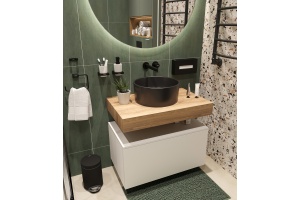 Мебель для ванной STWORKI Ольборг 80 столешница дуб французский, без отверстий, с тумбой 80, с раковиной BOCCHI Vessel черной - 3