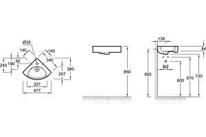EGP112-00 Odeon RG Угловой рукомойник 34 см*34 см - 2