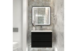 PLATINO База под раковину подвесная с двумя выкатными ящиками, Черный матовый AM-Platino-800-2C-SO-NM-Cer