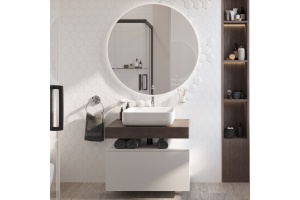 Мебель для ванной STWORKI Ольборг 80 столешница дуб карпентер, без отверстий, с тумбой 80, с раковиной STWORKI Soul 1 белой