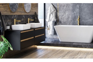 Тумба под накладную раковину Excellent Tuto 80 черный матовый - светлое дерево  - 2