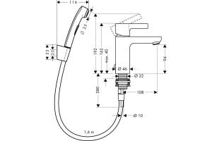 Смеситель Hansgrohe Metris S 31160000 для раковины с гигиеническим душем - 2