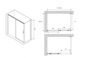 Душевой уголок Abber Komfort 120х90 профиль хром стекло прозрачное - 3