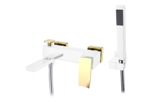 Смеситель для ванны с лейкой и шлангом Boheme Q хром с золотом