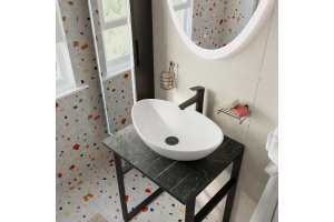 Мебель для ванной DIWO Элиста 60 чёрный мрамор, с раковиной Moduo 55 Leaf подвесная, в стиле лофт (гарнитур, мебель) - 3