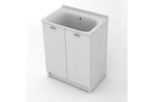 KERASAN Aquadom Комплект для постирочной 75х50см: база + раковина 0293 БЕЗ ОТВЕРСТИЯ под смеситель+выпуск с сифоном , цвет белый матовый