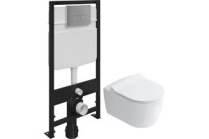 Комплект Унитаз подвесной STWORKI Ноттвиль SETK3104-2616 безободковый, с микролифтом + Система инсталляции для унитазов EWRIKA ProLT 0026-2020 с кнопкой смыва 0041 хром