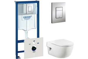 Комплект Система инсталляции для унитазов Grohe Rapid SL 38775001 4 в 1 с кнопкой смыва + Чаша для унитаза подвесного Roca Meridian 346247000