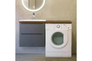 Тумба с раковиной Jorno Wood 120, серая, под стиральную машину