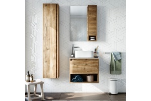 Мебель для ванной STWORKI Карлстад 60 дуб рустикальный, роверелла, с отверстием под смеситель в столешнице