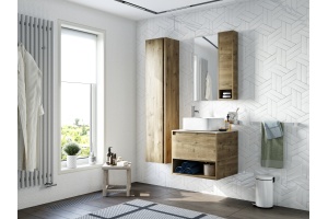 Мебель для ванной STWORKI Карлстад 60 дуб рустикальный, простоун беж, с отверстием под смеситель в столешнице - 2