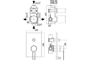 Смеситель Paffoni Ringo RIN015BO/M С ВНУТРЕННЕЙ ЧАСТЬЮ, для ванны с душем - 2