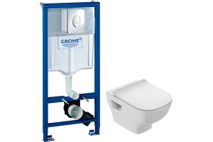 Комплект Система инсталляции для унитазов Grohe Rapid SL 38721001 3 в 1 с кнопкой смыва + Чаша для унитаза подвесного Jacob Delafon Struktura EDF102-00