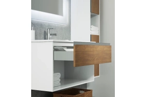 Тумба с раковиной Sanvit Контур 90 белый глянец - светлое дерево - 3