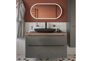 Мебель для ванной STWORKI Берген 100 серая с темной столешницей,  раковина Bocchi Etna Etna 1114-004-0125 черная - 3