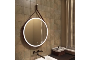 Зеркало с подсветкой на ремне из коричневой кожи 