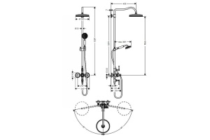 AX Montreux Душевая стойка с термостатом, верхним душем Ø240мм, 1jet, шлангом, ручным душем, цвет: хром - 2
