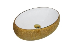 Раковина накладная CeramaLux NC 49 см белый/золото (433J)