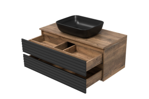 Тумба под раковину Brevita Dakota 80 дуб галифакс / черный кварц (DAK-07080-19/02-2Я) - 2