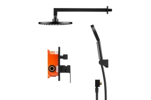 Swedbe Platta Душевой комплект со встроен.смесит. (с монтаж.боксом) и верх.душем, цвет: черный 5554B