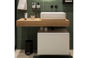 Столешница STWORKI Ольборг 100 дуб французский, без отверстий, с тумбой 60, с раковиной STWORKI Soul 1 белой