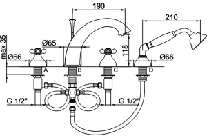 Смеситель Webert Ottocento OT730101065 бронза, на борт ванны - 3